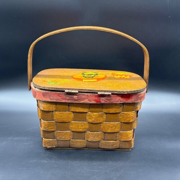 Vintage Basket Purse Frog Mushroom 1970s Decoupage Handbag Kitschy Top Handle - Picture 4 of 16